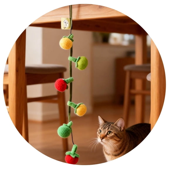 Interactive Fruit Shaped Teaser String for Cats with Squeaky Chew Toy - Mint Scented Cat Toys for Indoor Outdoor Play