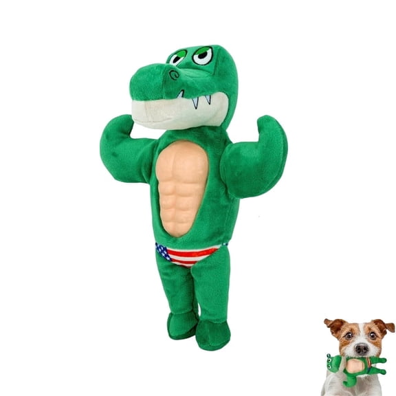Interactive Green Fitness Crocodile Plush Dog Toy with Squeaker, Character Dog Toy for Tug, Fetch and Indoor Play, Suitable for Small and Medium Dogs