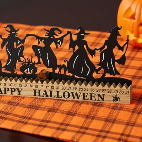 Interactive Halloween Countdown Calendar, Witch Silhouette Tabletop Sign with Movable Marker, Festive Home Decor