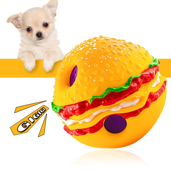 Interactive Hamburger Dog Squeaky Ball Toy, Durable Rubber Chewing Burger Ball for Medium Large Dogs, Funny Giggle Sound Aggressive Chewer Teething Ball, Pet Boredom Anxiety Relief Gift