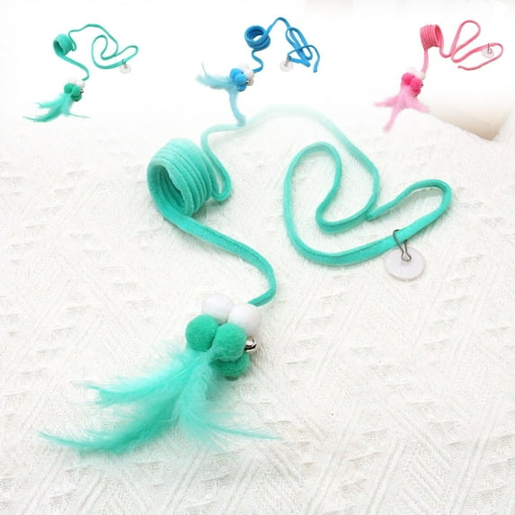 Interactive Hanging Kitty Toy with Bells - Teasing Kitty Ball for Cats, Colorful Lint Ball Toy (Blue/Pink/Green), 10x5x3CM, Polyester, Includes Paste Hook for Door/Living Room Play