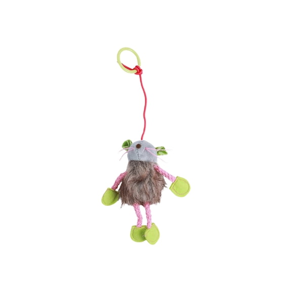 Interactive Hanging Mouse Cat Toy Pull String Plush Cat Toy for Indoor Cats Self Play Kitten Teething Chew Toy Green Single Pack