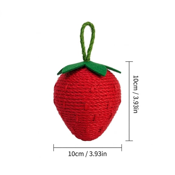 Interactive Hanging Sisal Fruit Toy Ball Bite Resistant Cat Teaser Toy Hemp Rope Swinging Scratching Toy for Indoor Cats and Kittens, Red
