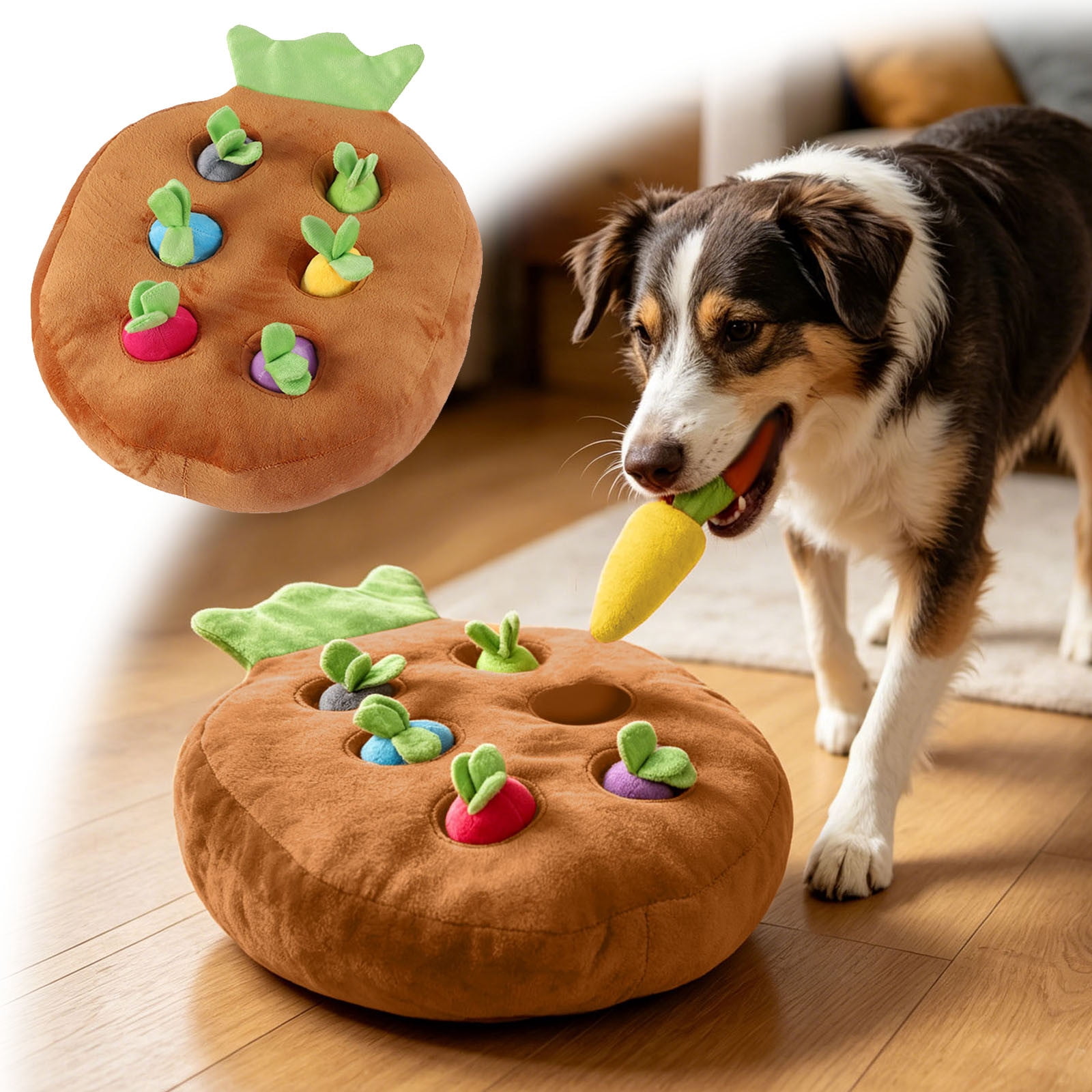 Interactive Hide-and-Seek Carrot Pull Plush Toy for Dogs & Cats Mental Stimulation Enrichment Snuffle Toy with Crinkle Vegetables, Indoor Boredom Relief Teeth Cleaning & Pet Bonding