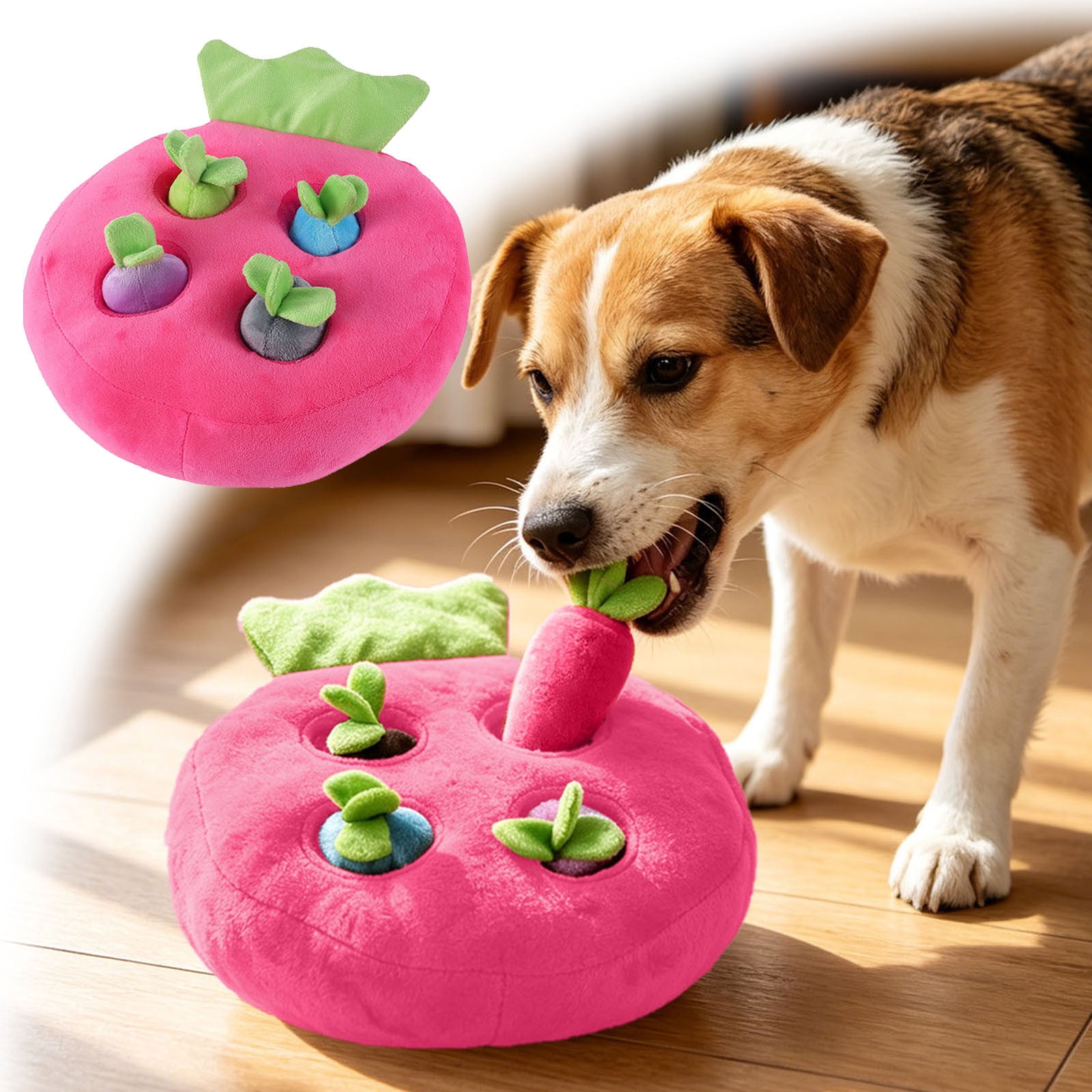 Interactive Hide-and-Seek Carrot Pull Plush Toy for Dogs & Cats Mental Stimulation Enrichment Snuffle Toy with Crinkle Vegetables, Indoor Boredom Relief Teeth Cleaning & Pet Bonding