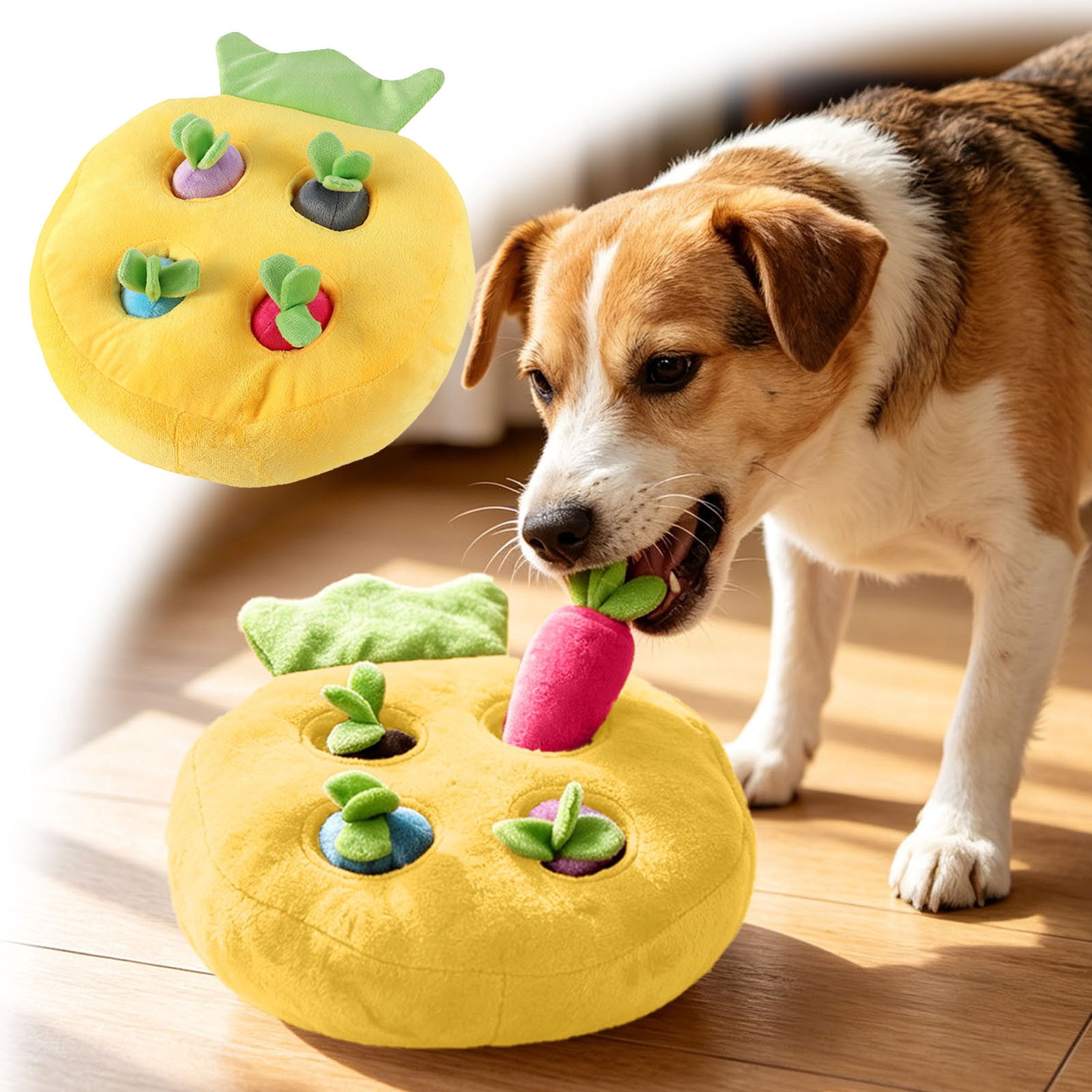 Interactive Hide-and-Seek Carrot Pull Plush Toy for Dogs & Cats Mental Stimulation Enrichment Snuffle Toy with Crinkle Vegetables, Indoor Boredom Relief Teeth Cleaning & Pet Bonding