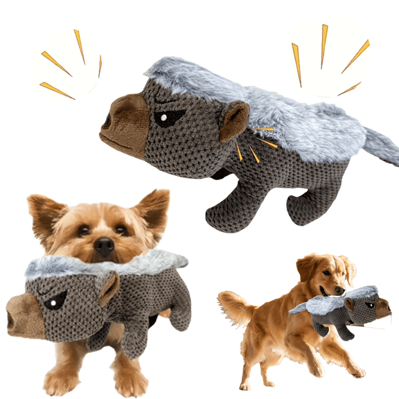 Tough Squeaky Badger Dog Toy for Aggressive Chewers - Reinforced Stitching Plush Toy for Medium Dogs, Puppy Teething Relief, Durable Chew Toy