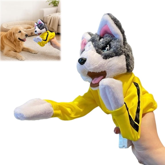 Interactive Husky Boxing Hand Puppet with Sound, Plush Punching Puppet Toy for Small Dogs & Cats, Funny Pet Gift