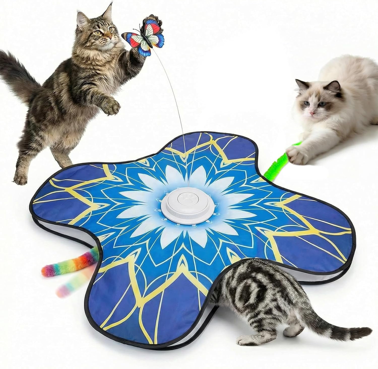 Interactive   for Indoor Cats,  Activated Automatic    with Sound /Off, Dual Wands, Non-Slip Suction Cups, Rechargeable  and Seek  Play Mat for Bored Adult Kittens