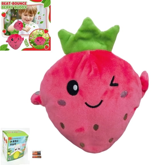 Interactive Inductive Strawberry Plush Toy, Beat‑Bounce Berry Buddy Sensing Musical Stuffed Doll, Parent‑Child Rhythm Game Toy for Toddlers Kids Playtime