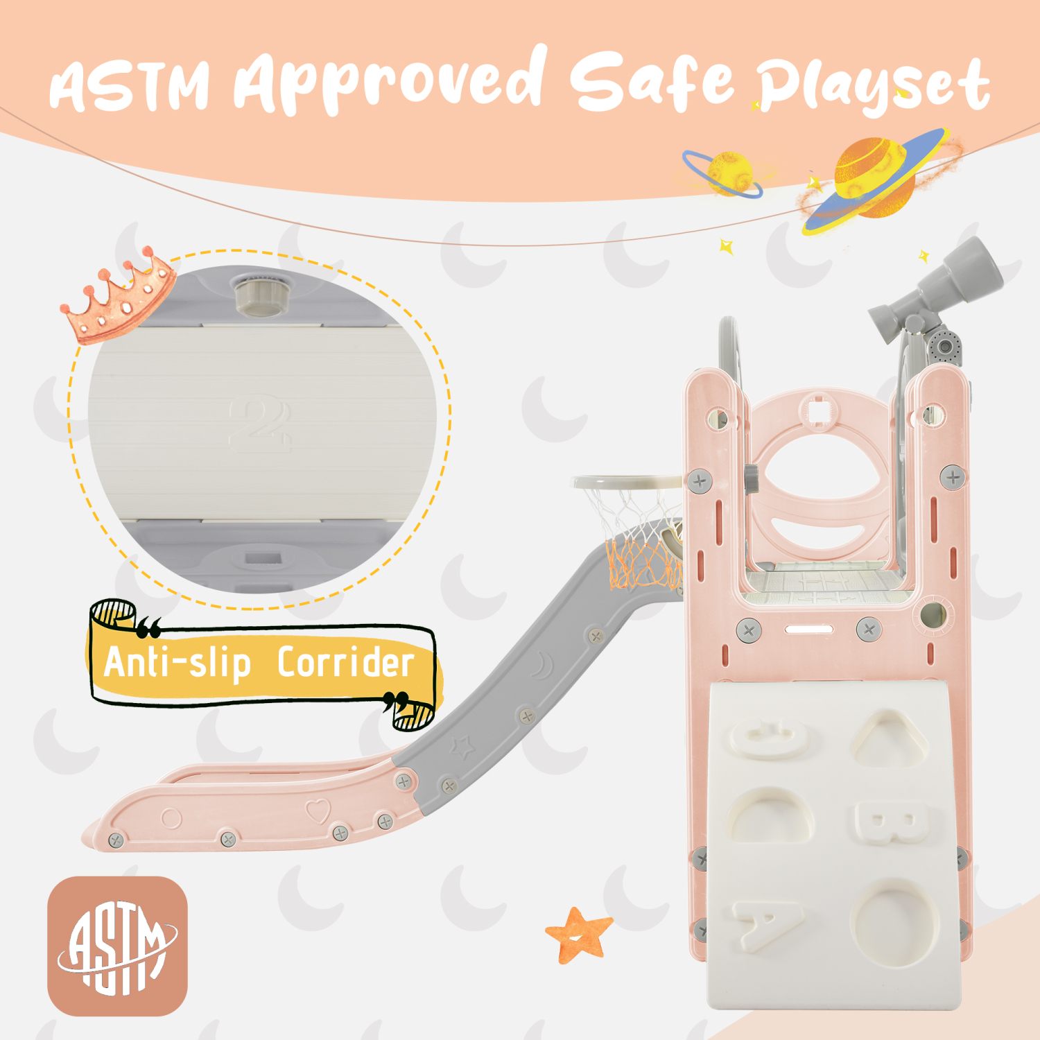 Interactive Kids Slide Playset 9 in 1 with Freestanding Spaceship