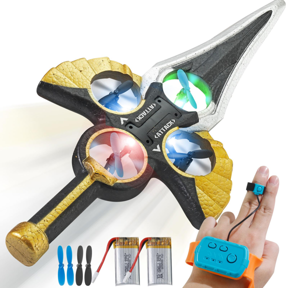 Interactive LED Flying Sword Toy with Hover Spin & Hand Control, Watch Remote, Dual Rechargeable Batteries, Cool Gift for Kids