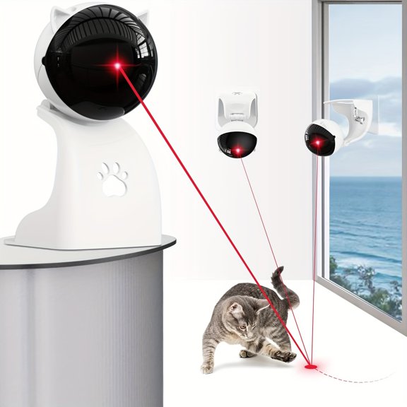 Interactive Laser Cat Toy for Indoor Cats, Automatic USB Rechargeable, 3 Modes, Wall/Table Mount, Holiday Gift for Bored Cats & Kittens