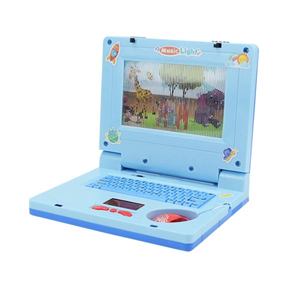Interactive Learning Laptop Toy, Educational Preschool Computer with Keyboard and Screen for Fine Motor Skills Training (Blue)