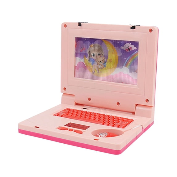 Interactive Learning Laptop Toy, Educational Preschool Computer with Keyboard and Screen for Fine Motor Skills Training (Pink)