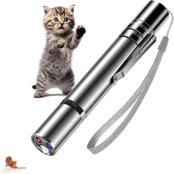 Interactive Light , 3 Light Modes & 5 Fun Patterns, USB Rechargeable Pointer for Cats/Dogs/Birds, 20-Min Charge, Stainless Steel Portable Chaser with RingwormDetector & Flashlight