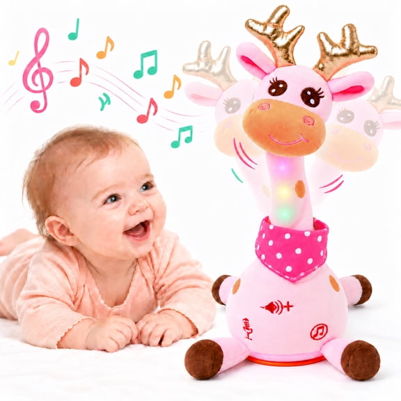 Interactive Light-Up Giraffe Plush Toys for 1 2 3 Year Old Girls, Musical & Dancing Stuffed Animal Toddler Toys 1-3 for Girls, Birthday Gifts Baby Toys for 6-12-24 Months Girls Boys