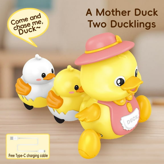 Interactive Magnetic Baby Duck Toys Set with Soothing Music, Night Light & Tumbler Design, USB-C Charging for Crawling Play