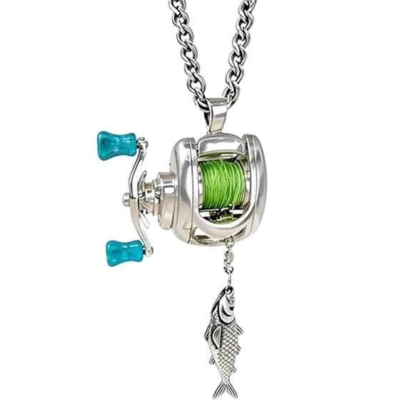 Interactive Mini Fishing Reel Necklace for Men, Stainless Steel Fidget ...