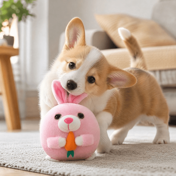 Interactive Music Plush Pet Toy, (3.94x3.94x4.33in) Auto Bouncing & Squeaky Rabbit Dog Toy Ball with Motion Sensor, Washable Cover for Large Dogs, Backyard Play
