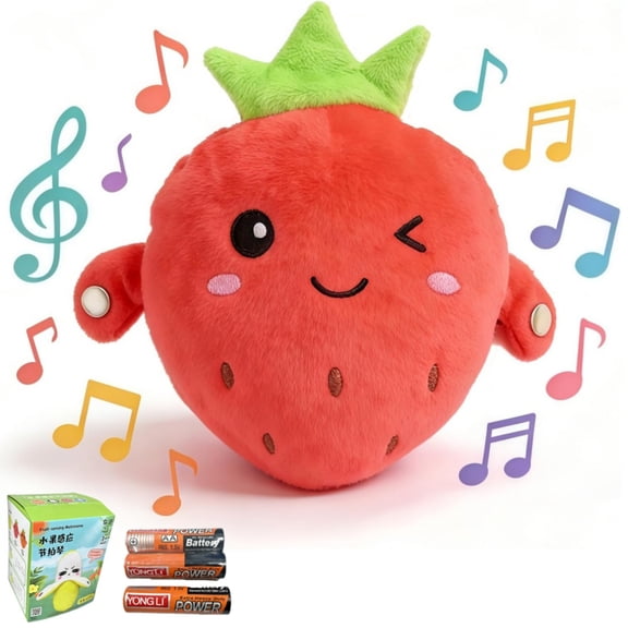 Interactive Music Plush Toy Set for Kids Adults, 8" Strawberry Fruit Sensing Metronome with Sounds for Multiplayer Interaction Game, Fun Musical Sensory Toy for Christmas Birthday Gifts