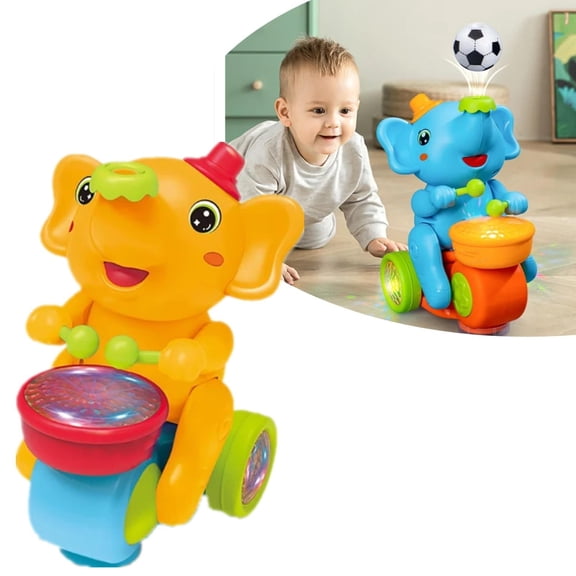 Interactive Musical Elephant Crawling Toy, Walking Drummer Toy with Lights Projection Sounds, Educational Plush Animal, Easter Birthday Gift Easter Basket Stuffers Easter Decorations Easter Gifts
