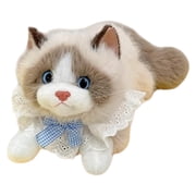 Interactive Musical Plush Cat Toy 17.32in Realistic Stuffed Kitten with Lace Bib and Bow for Kids Girls Boys Children Birthday Gift Parent-Child Interactive Toy Brown