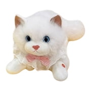 Interactive Musical Plush Cat Toy 17.32in Realistic Stuffed Kitten with Lace Bib and Bow for Kids Girls Boys Children Birthday Gift Parent-Child Interactive Toy White