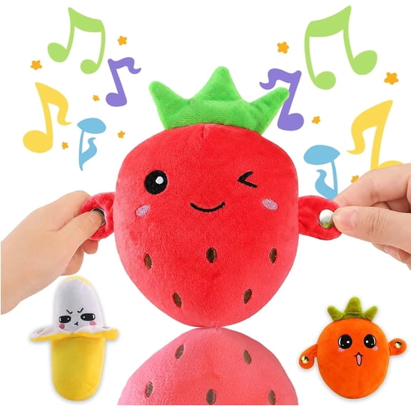 Interactive Musical Sensory Plush Toy, Dual Gameplay Modes Touch Activated Music Toy, Soft Fruit Design Interactive Toy for Birthday Christmas Gifts