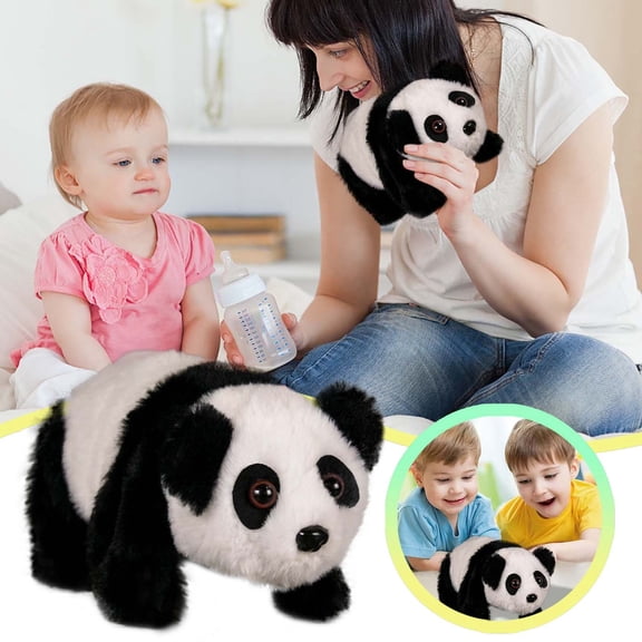 Interactive Panda Toy Walks Talks Stuffed Animal Robot Companion for Kids, 7.08×4.33×4.72 inch, Black