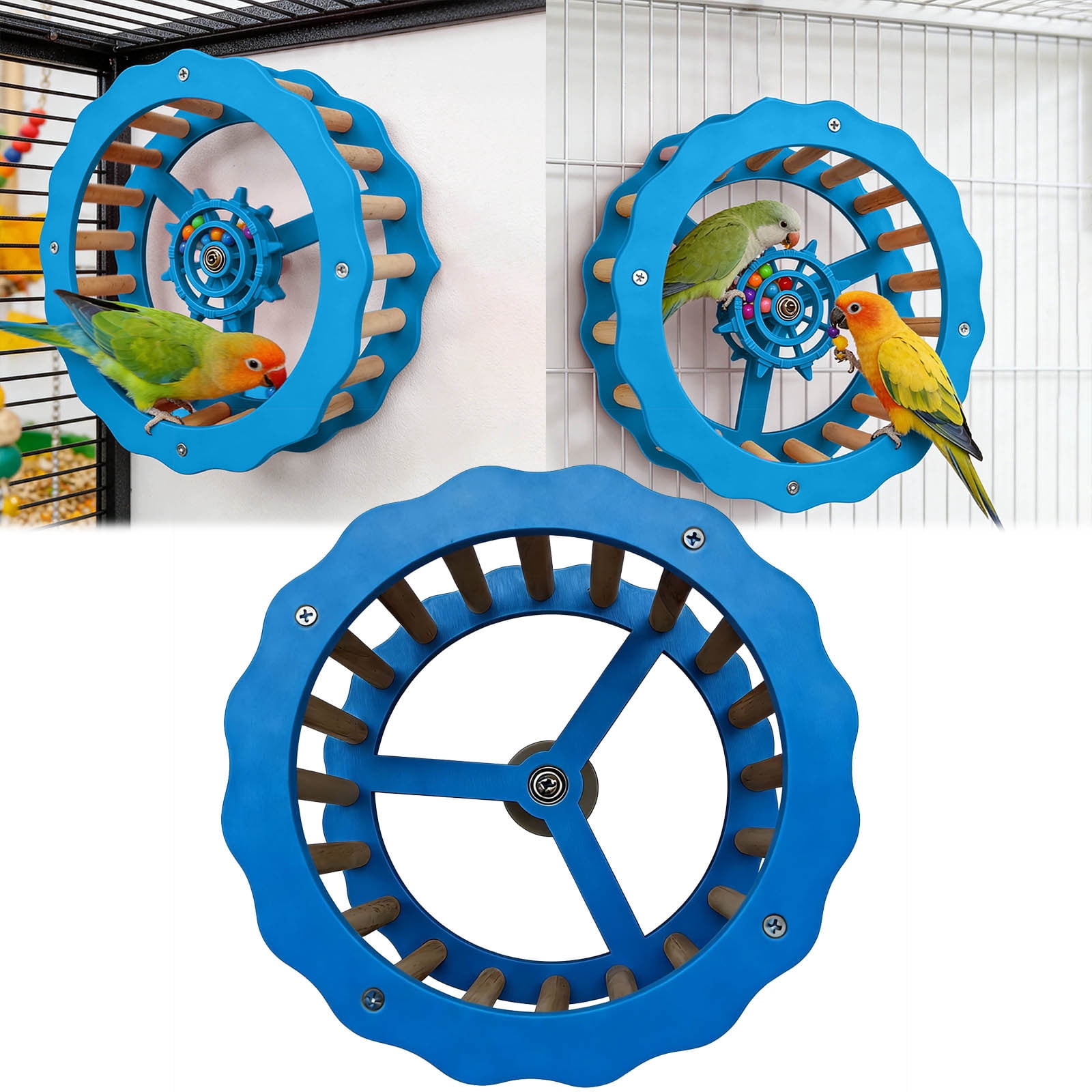 Interactive Parrot Exercise Wheel with Chewable Wooden Perch Bird ...