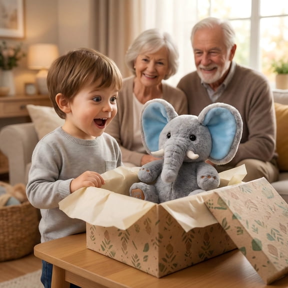 Interactive Peekaboo Elephant Plush Toy,Cute Soft Floppy Ear Singing Stuffed Animal,Rechargeable Nursery Plushie,Flaps Ears and Sings Lullabies,Emotional Support Elephant for Toddlers