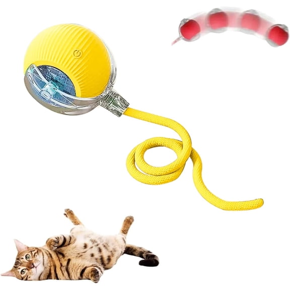 Interactive Pet Toy Ball, Self Moving, Motion Activated, Yellow, Indoor Chasing Play