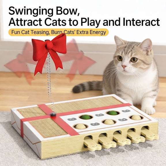 Interactive Pet Toy For Cats, Whack-A-Mole Style Cat Toy With 7 Hammers, Multi-Functional Corrugated Cat Scratcher, Self-Entertainment Cat Toy For Indoor Cats, Cat Puzzle Toy For