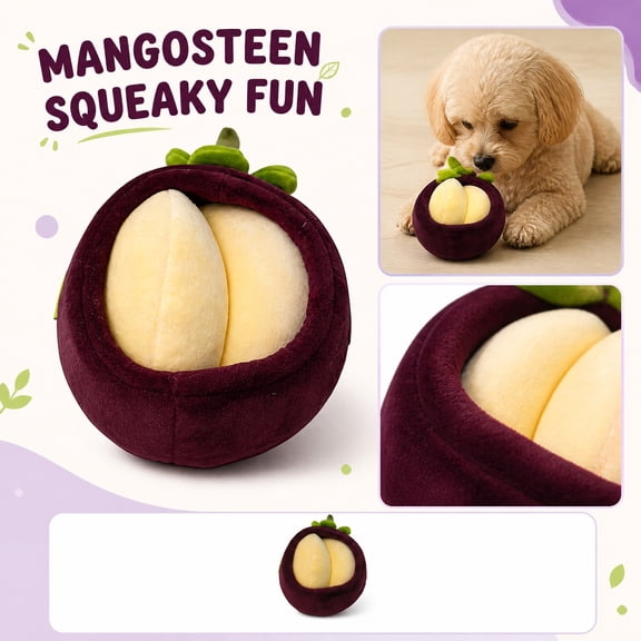 Interactive Pet Toys, Plush Interactive Toys Figures, Cat Chew Toys, Interactive Puppy Toys, 8X8 Inch Adorable Purple Mangosteen Fruit Stuffed Soft Play Toys with Squeaker for