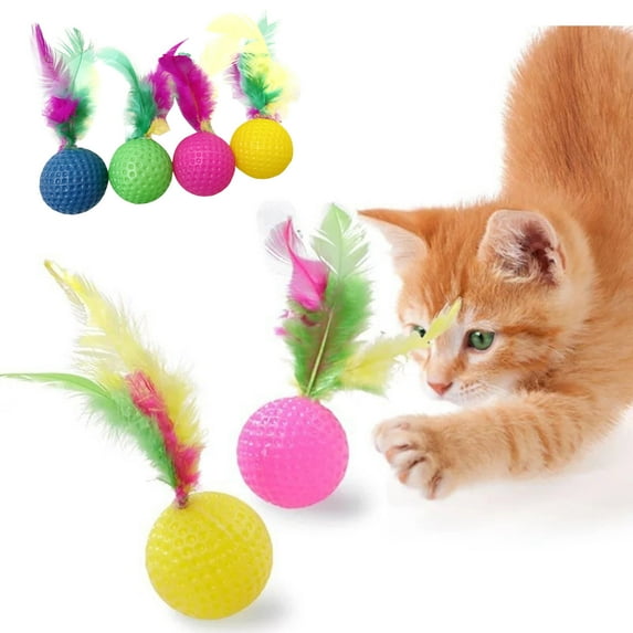 Interactive Pet Toys for Cats - 10 Pcs Colorful Rainbow Toys with Feathers for Indoor Outdoor Play Training and Exercise 5PCS