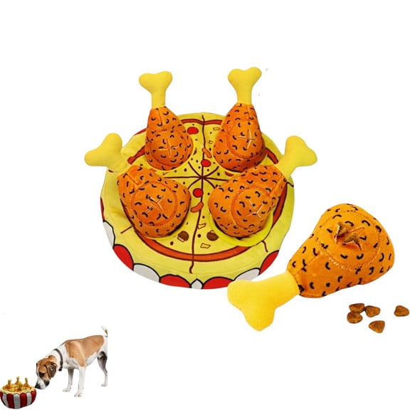 Interactive Pizza and Chicken Drumstick Dog Toy, Plush Multi Color Dog Toy for Tug, Fetch and Indoor Play, Suitable for Small and Medium Dogs