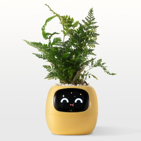 Interactive Plant Pot - Maintenance Plant Assistant, Smart Planter with Time & Temperature Display, Expressive Animations (Yellow)