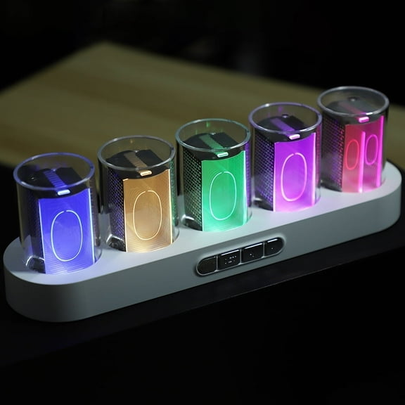Nixie Tube Clock - Glow Tubes, RGB Clock,Retro Digital Variable Color, Vacuum Tube Design(While)