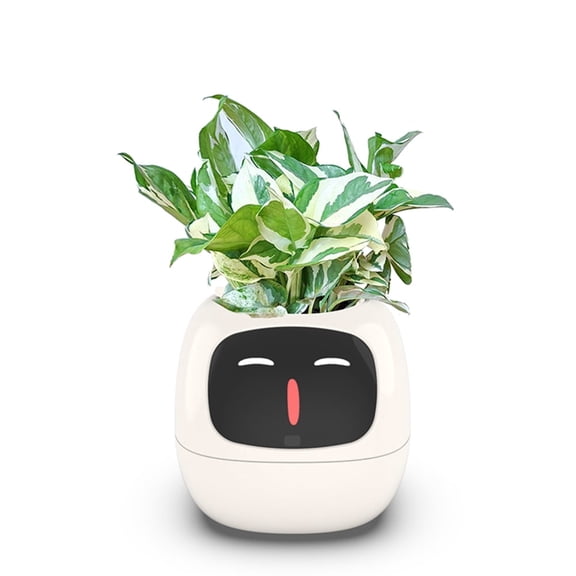 Interactive Plant Pot - maintenance plant assistant, Smart Planter with Time & Temperature Display, Expressive Animations (white)