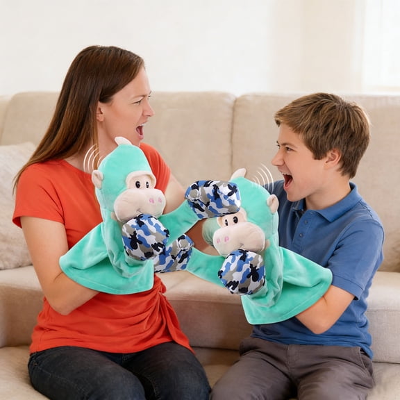 Interactive Plush Animal Boxing Hand Puppet Sound Effect Toy Soft Punching Play Doll for Indoor Activity Game 10.4x5.9 inches