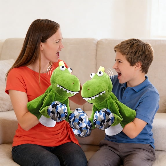 Interactive Plush Animal Boxing Hand Puppet Sound Effect Toy Soft Punching Play Doll for Indoor Activity Game 10.4x5.9 inches