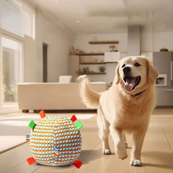 Interactive Plush Ball Dog Cat Toy with Bell Bite Resistant Soft Chew Toy for Indoor Play Small Medium Pets Lightweight Fetch Training Ball Grey 1 Pc