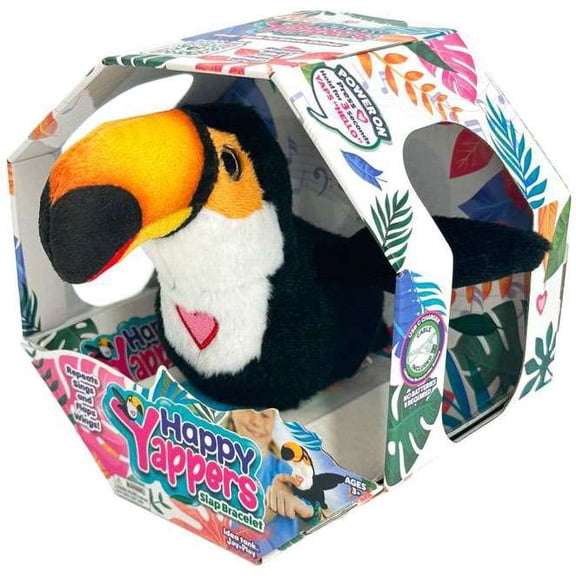 Interactive Plush Bird Slap Bracelet - Talk Mode, Music & Chirping Sounds, Sleep Mode, Rechargeable, Includes USB-C Charging Cable (Toucan)