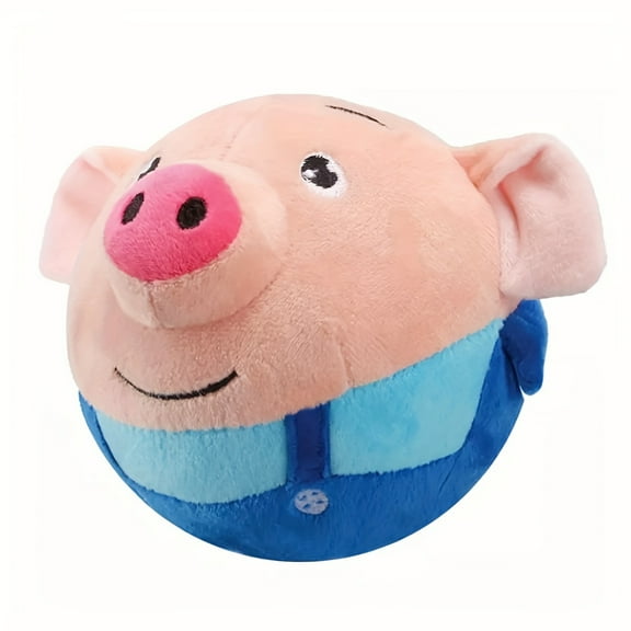 Interactive Plush Dog Toy Ball, Cartoon Pig Electronic Pet Toy, USB Rechargeable, Washable, Automatic Jumping Rolling Vibrating Squeaky Toy for Active Dogs