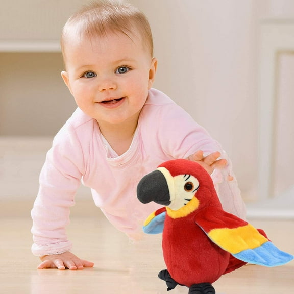 Interactive Plush Parrot Toy Repeats Speech and Songs for Kids and Adults - Red