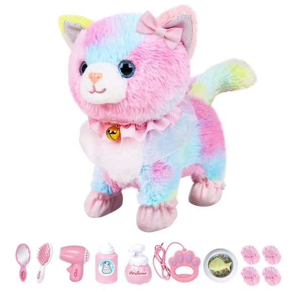 Interactive Plush Pet Cat,Electronic Plush Toy Cat with Remote Control Leash,Walking, Barking,Wagging Tail & Nod Head, Includes Puppy Accessories for 3+ Girls