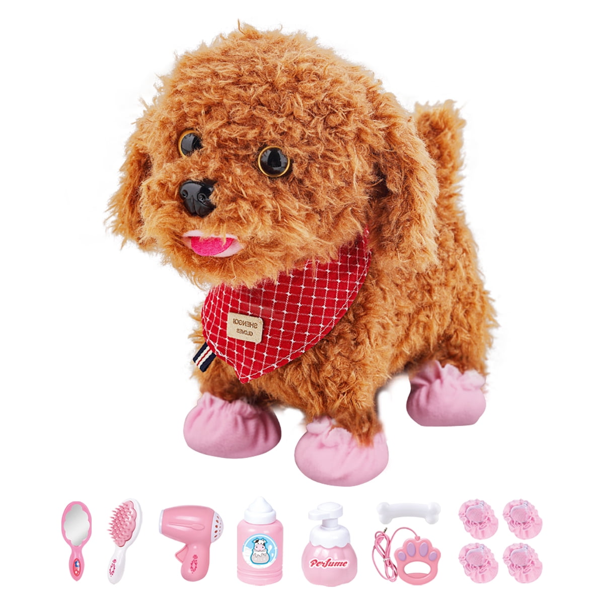 Ashion Simulation Plush Dog Electronic Interactive Pet Puppy + Traction Rope Walking Barking Tail Wagging Companion Toys for Kids, Size: 18, Corgi