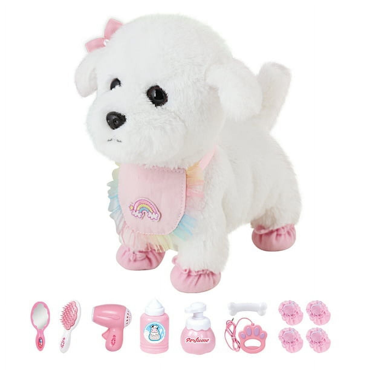 Electric Simulation Plush Dog Toy Running Barking Nodding Wagging Tail Boy Girl Educational Pet Toy Gift Pink Style R