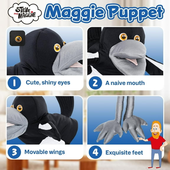 Interactive Plush Toy Puppet for Kids 1+, Soft Bird Puppet for Pretend , Enhance Social Skills